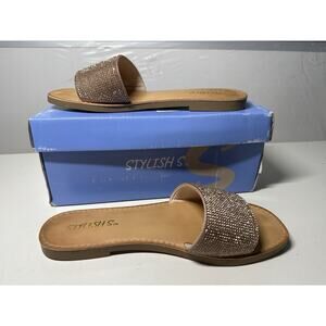 STYLISH S Women's SAVVY - Flat Slide Sandals Open Toe Strap Casual Sz 7.5